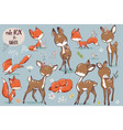 set with cute fox and deer vector image vector image