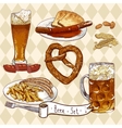 beer set with glasses pretzel sausages vector image