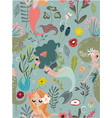 seamless pattern with cartoon mermaids and flowers vector image