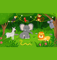 cartoon wild animals in jungle forest tropical vector image