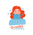 girl wearing blue knitted sweater portrait vector image vector image