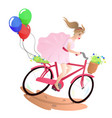 girl on a bicycle with balloons and flowers vector image