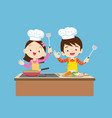 cute boy and girl cooking in the kitchen happy vector image