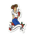 tattoo style sticker a pinup girl drinking vector image vector image