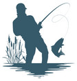 fisherman is fishing with a rod fish on hook vector image vector image
