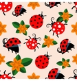 seamless pattern with ladybugs and flowers vector image