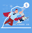 successful business man in red cape with robot dog vector image vector image