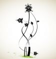 black flowers stems and green smudge vector image vector image