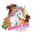unicorn summer with beach and coconut tree vector image vector image