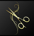 gold scissors and hair curls design vector image vector image