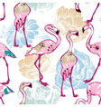 exotic seamless pattern flowers and flamingos vector image vector image