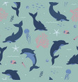 seamless pattern with cute dolphins and marine vector image
