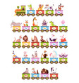 alphabet train cartoon kids color wagons funny vector image