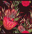 seamless pattern with protea and greenery vector image vector image