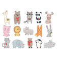 drawn animals cute funny wild vector image