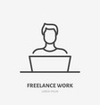man with laptop flat line icon thin sign vector image