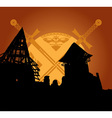 castle ruins and fantasy swords vector image vector image