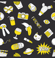 patch doodles on dark background seamless pattern vector image