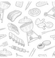 bbq and grill seamless pattern with hand drawn vector image