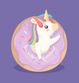 cute unicorn with donut sweet poster bakery vector image vector image