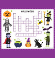 halloween crossword with cute characters puzzle vector image vector image