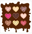 set of the sweetmeats in form heart on chocolate vector image vector image
