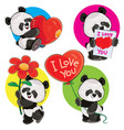 valentine day set with cute panda bears vector image
