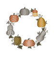 round frame wreath with doodle painted pumpkins vector image vector image