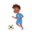 Cute little boy character kicking soccer ball Vector Image