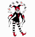 funny joker girl in red and black colors juggling vector image