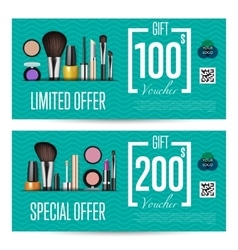 cosmetics gift vouchers with prepaid sum template vector image