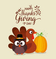 thanks giving card with turkey and owl vector image