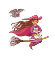 bright pretty good girl witch on broom vector image