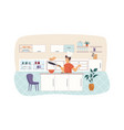 man cooking pancakes in kitchen scene happy guy vector image