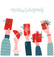 different human hands holding gift boxes vector image vector image