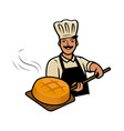 cook with bread bakery bakehouse bakeshop vector image vector image