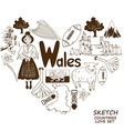 wales symbols in heart shape concept vector image vector image