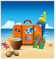 holiday suitcase with sticker flip-flops summer vector image