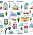 childish seamless pattern with scandinavian houses vector image