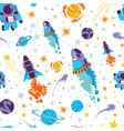 seamless background with spaceships and stars vector image