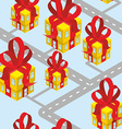 city presents seamless pattern building of gift vector image