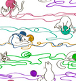 seamless pattern with cats playing ball of yarn vector image