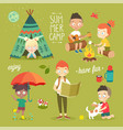 summer camp kids set enjoying nature playing vector image