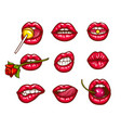 a collection of pop art icons of red female lips vector image