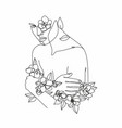 peony woman line art portrait flower head vector image