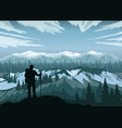 hiker enjoying landscape mountain peaks vector image