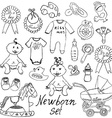 baby icons toys clothes and cradle hand drawn vector image