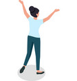 woman rise hands up happy pose and gesture vector image