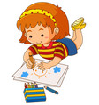 little girl drawing sun on paper vector image