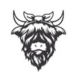 highland cow cute bow head design with ribbon vector image